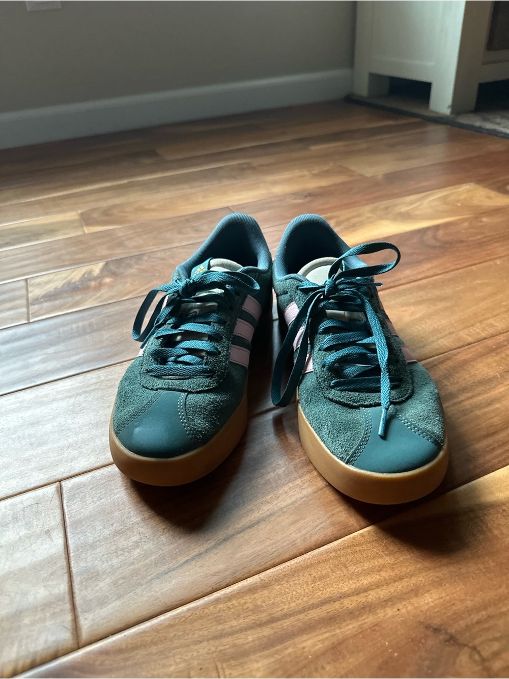 Women’s Adidas size 9 green and pink striped shoes